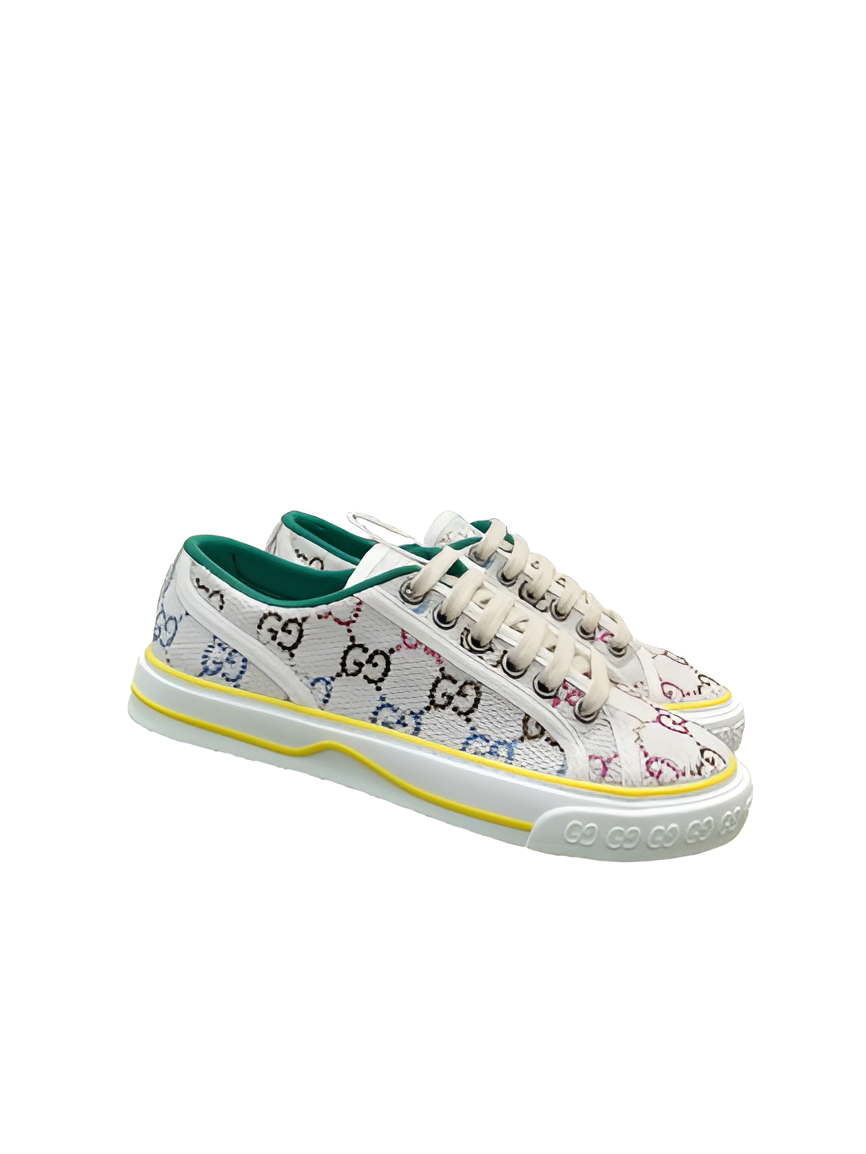 GUCCI Men's Multicolor GG Sneakers with Yellow Trim
