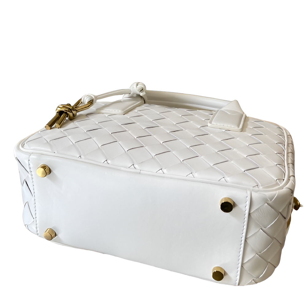 Bottega White Woven Leather Box Bag