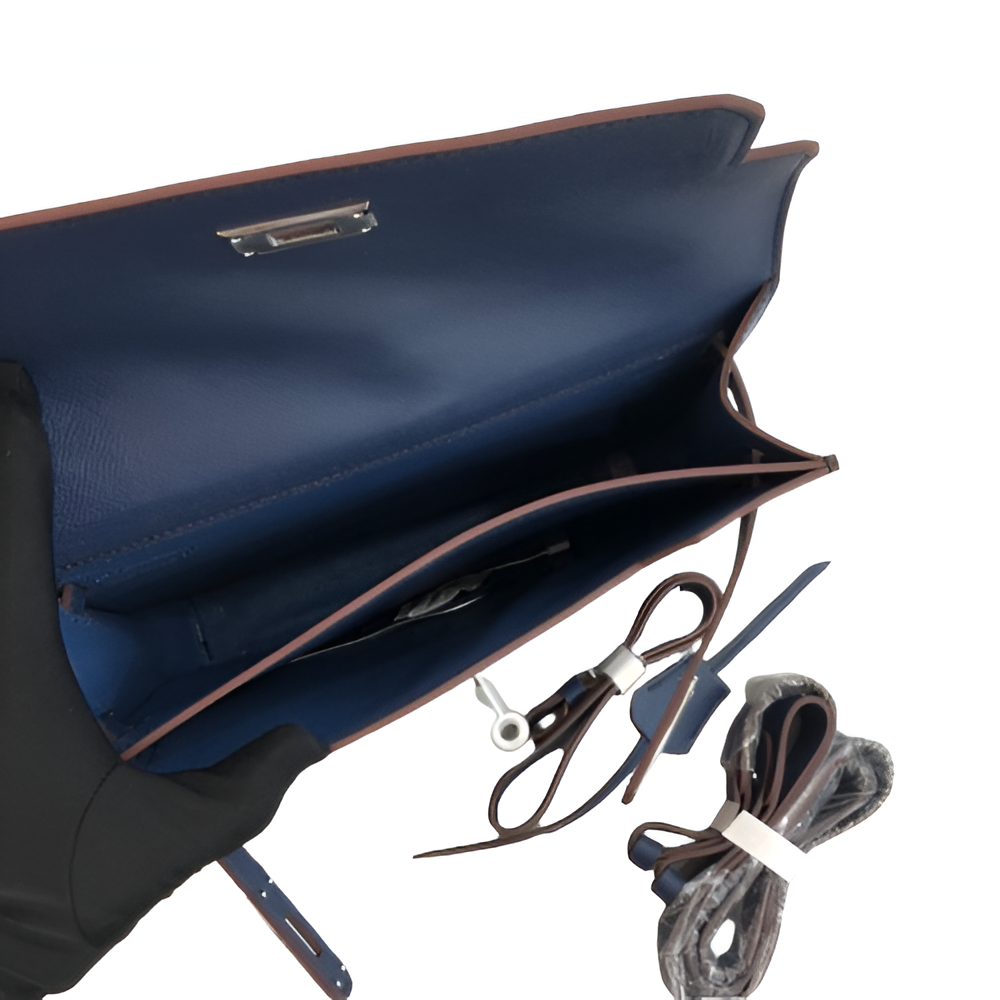 Hermes Navy Blue Leather Clutch with Wrist Strap