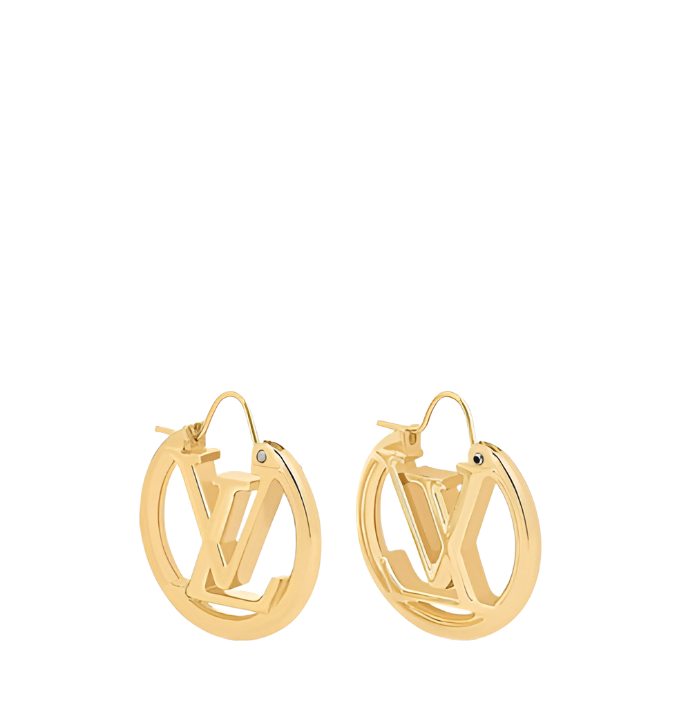 LV Circular Logo Hoop Earrings - Gold