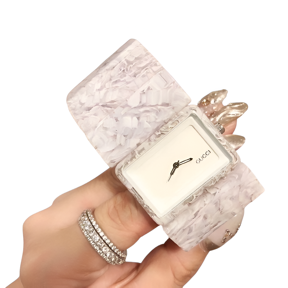 Gucci White Marble Texture Watch - Unique Square Dial