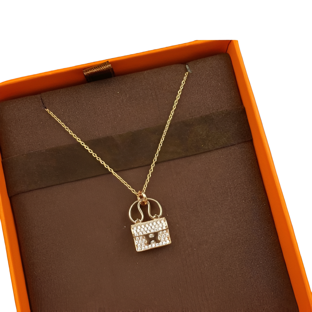 HERMES Crystal-Studded Bag Pendant Necklace