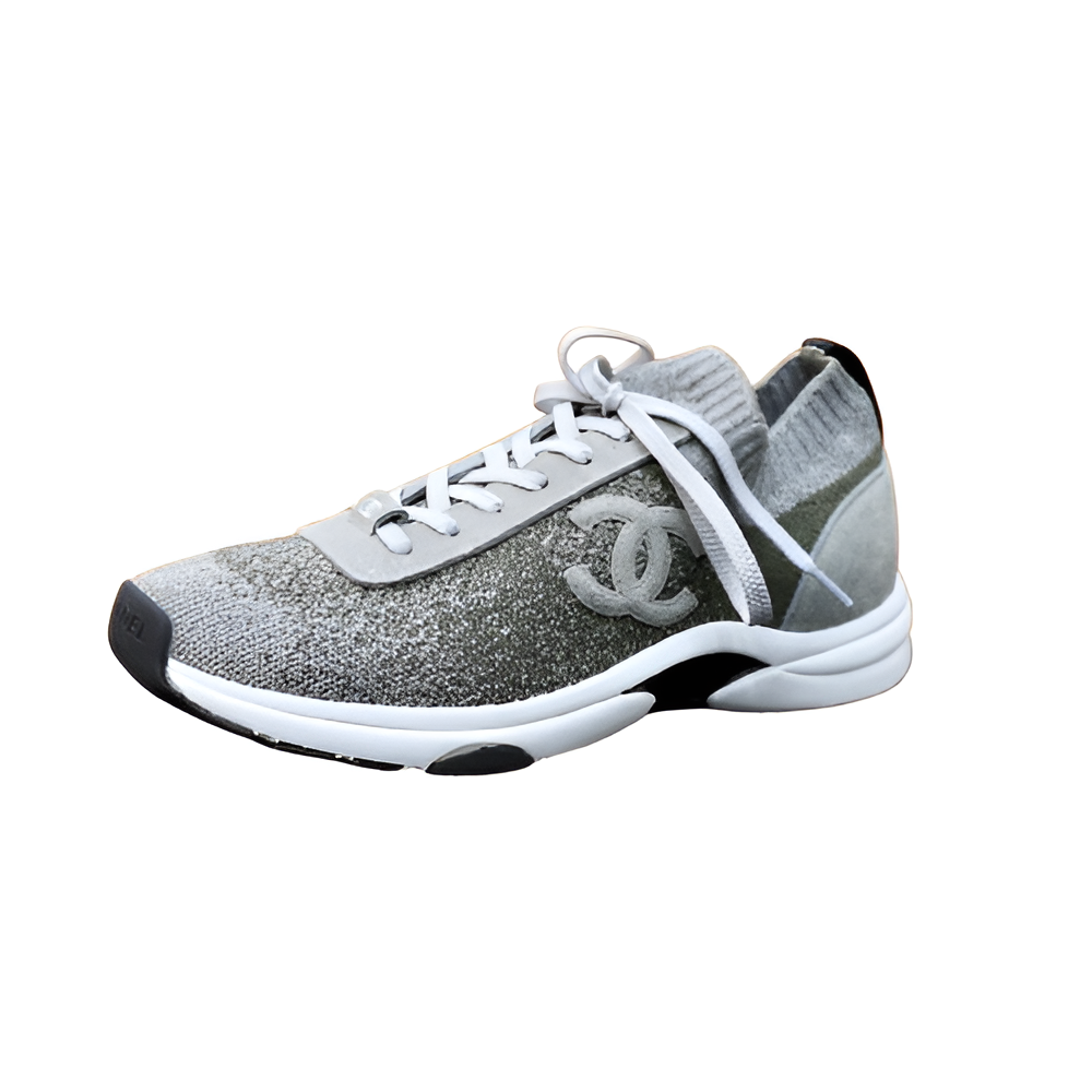 CHANEL Men's Grey Knit Sneakers