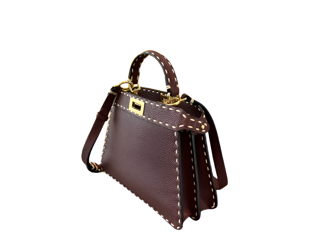 Fendi Brown Stitch-Detail Leather Handbag