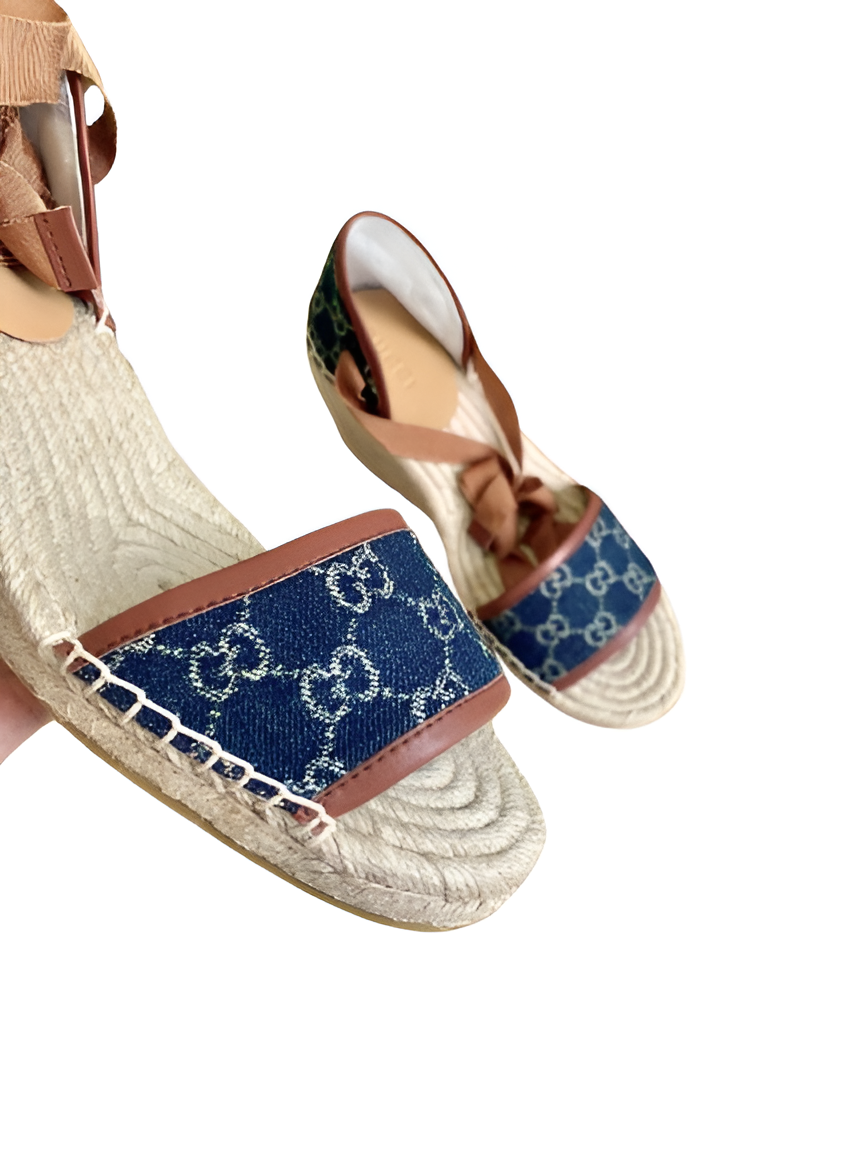 Gucci Monogram Denim Espadrille Women's Sandals