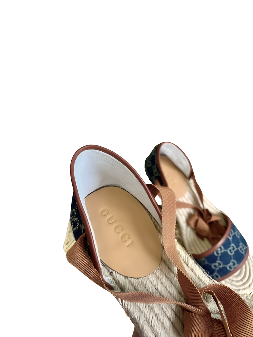 Gucci Monogram Denim Espadrille Women's Sandals