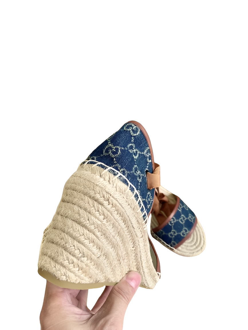 Gucci Monogram Denim Espadrille Women's Sandals