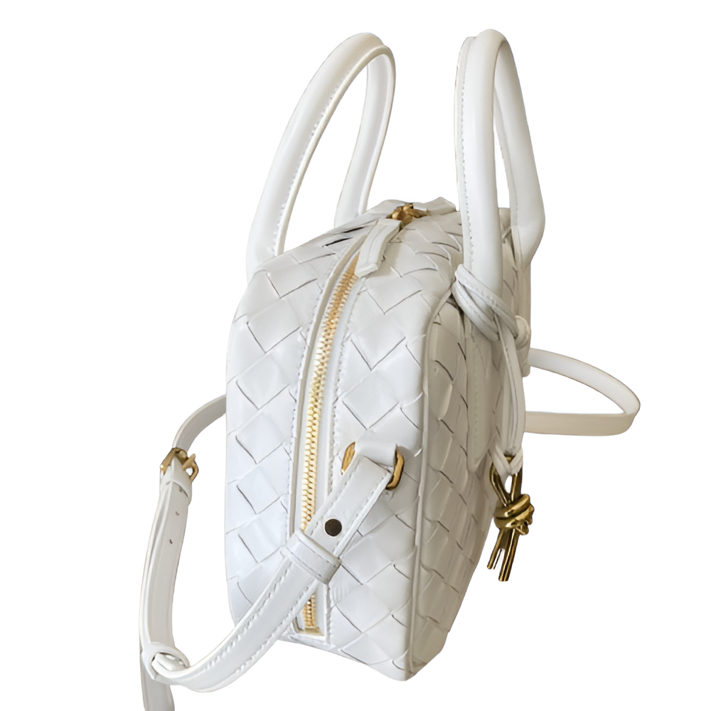 Bottega White Woven Leather Box Bag