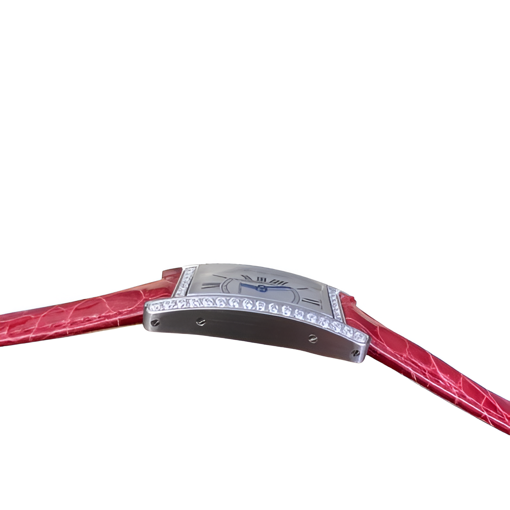 Cartier Tank Américaine Diamond Bezel with Red Leather Strap