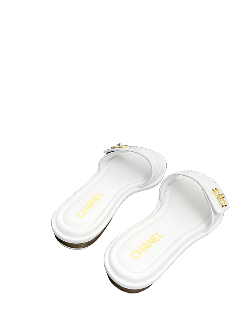 CHANEL Women's White Slide Sandals