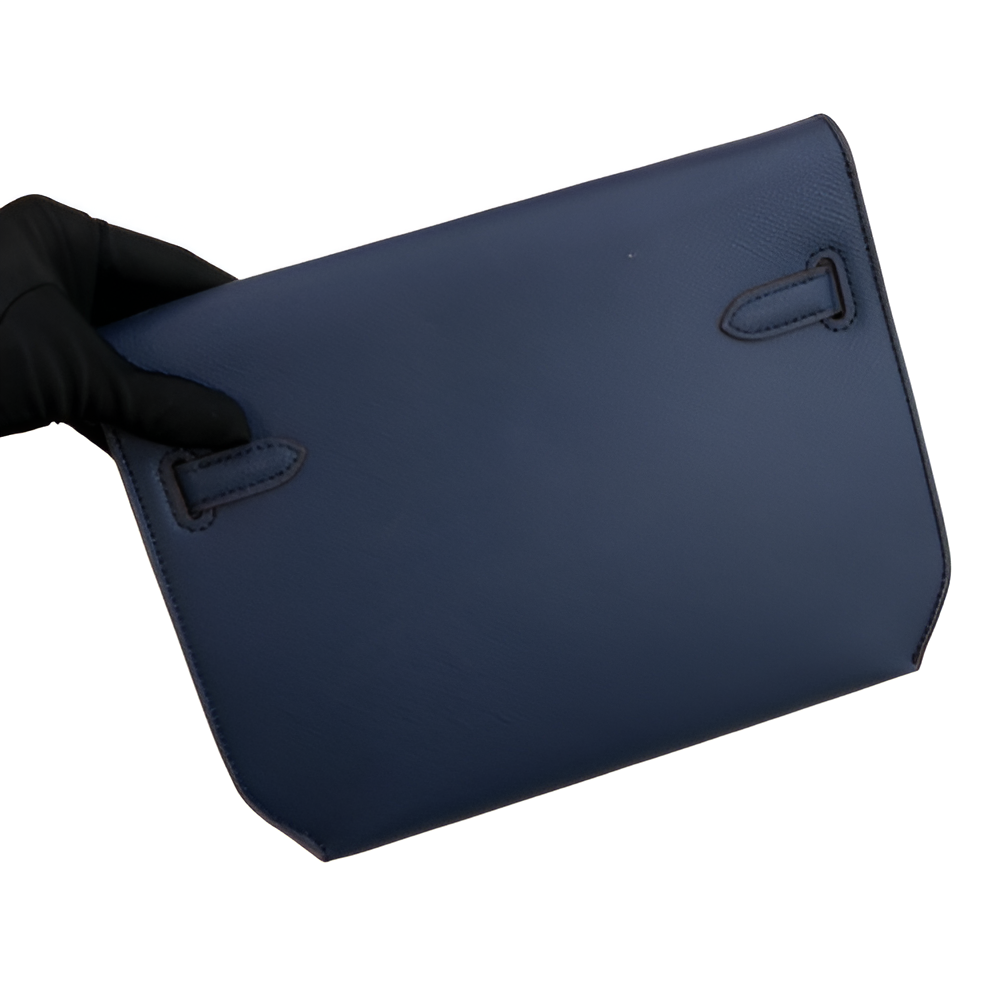 Hermes Navy Blue Leather Clutch with Wrist Strap