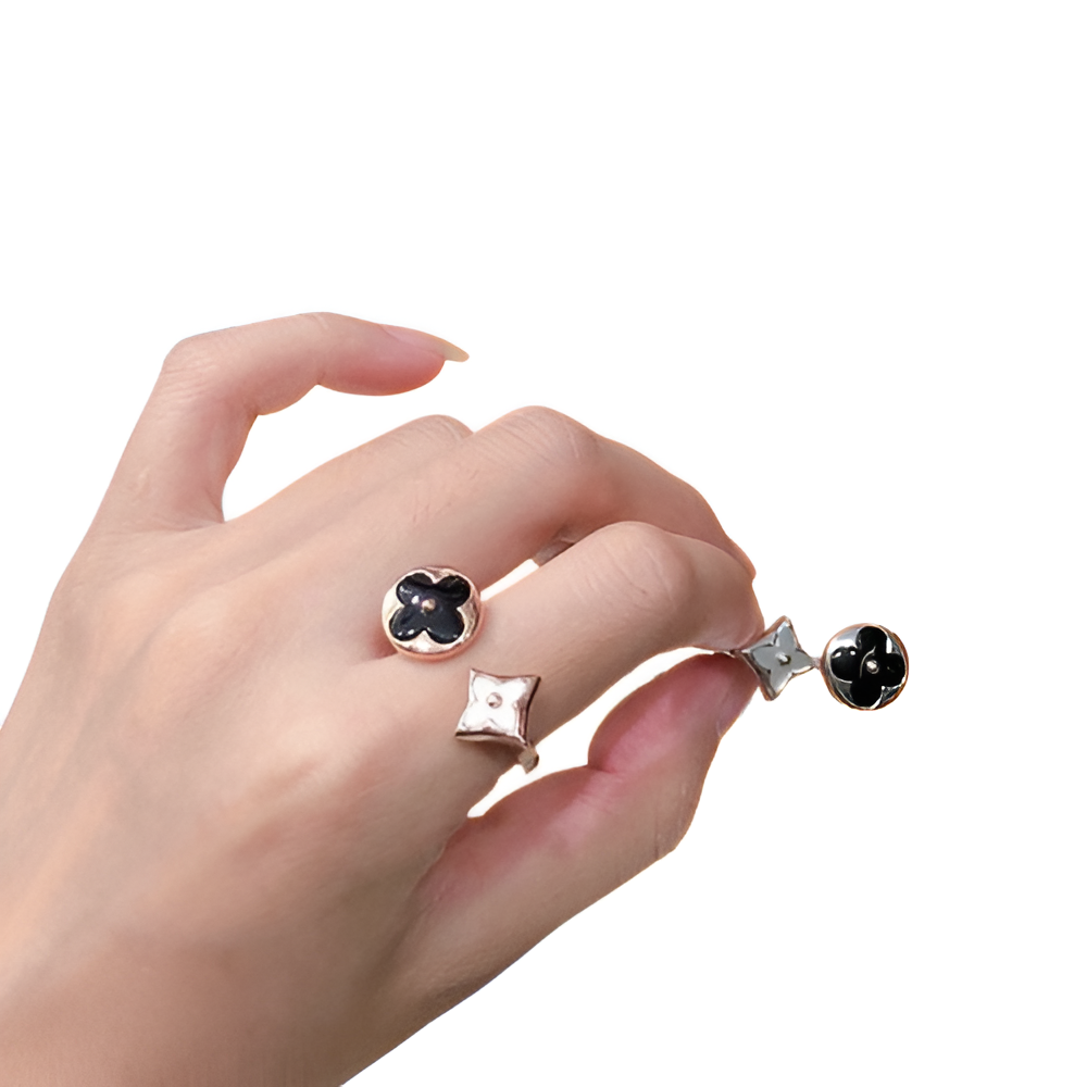 LV Dual Blossom Ring Set - Rose Gold & Silver