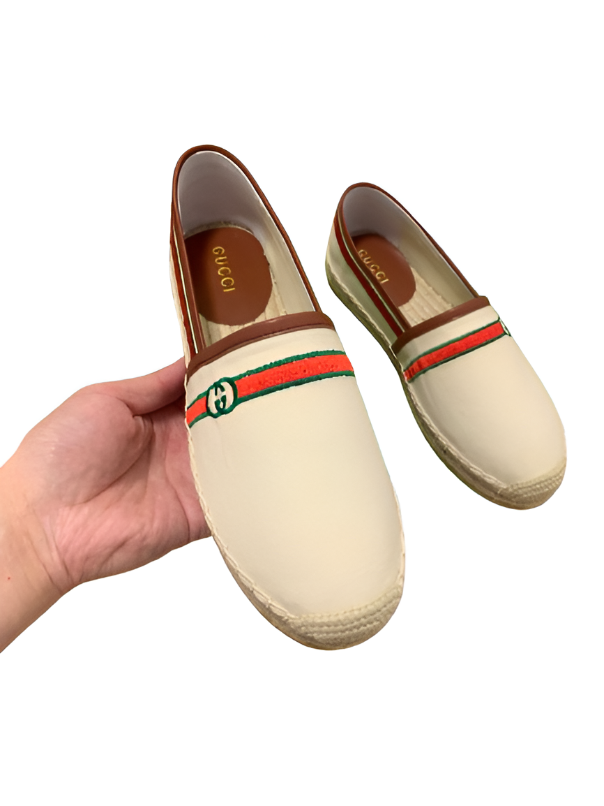 Gucci Striped Beige Espadrille Women's Shoes