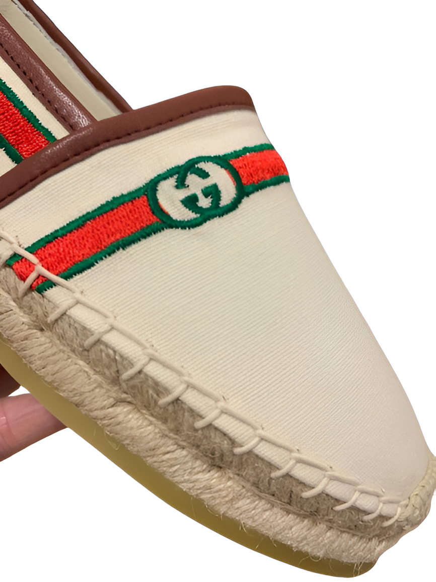 Gucci Striped Beige Espadrille Women's Shoes