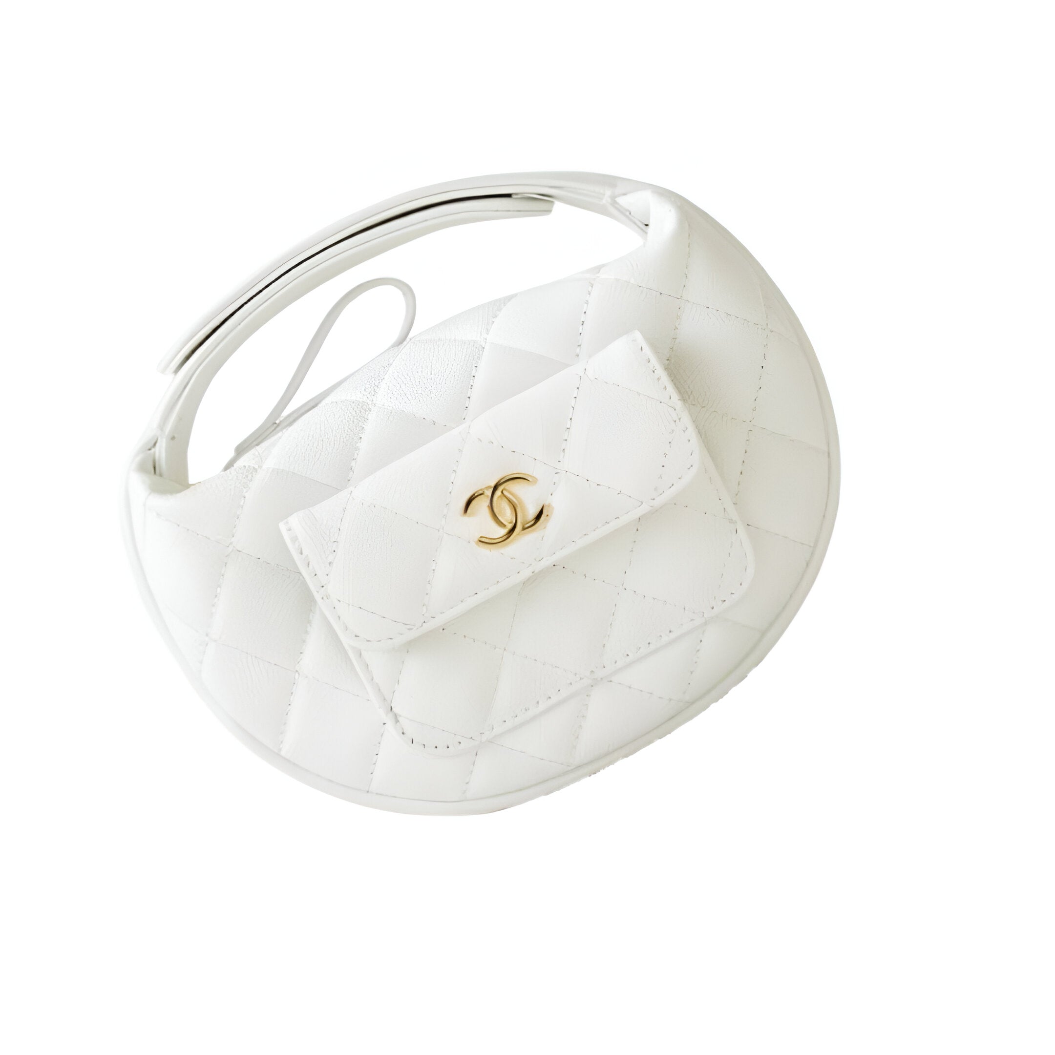 Chanel-Inspired White Round Quilted Shoulder Bag