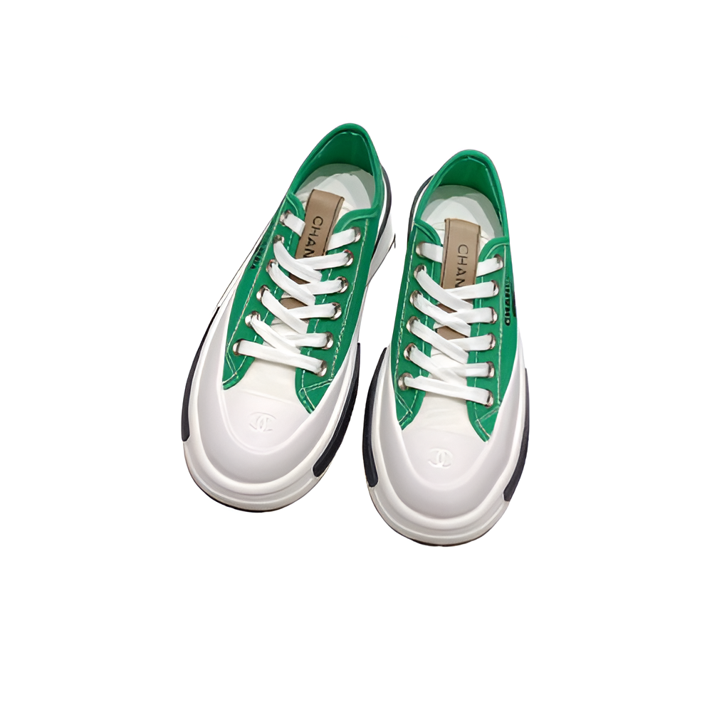 CHANEL Women's Green & White High-Top Sneakers