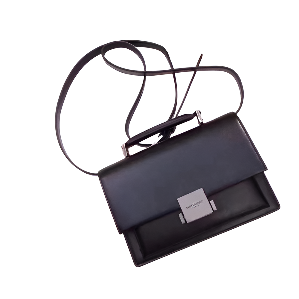 YSL Compact Leather Shoulder Bag with Silver-Tone Clasp