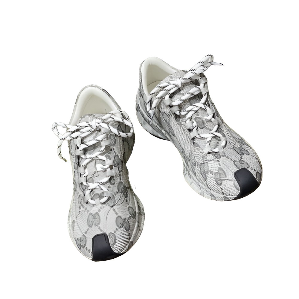 GUCCI Men's Gray Monogram Sneakers with Lace-Up Design