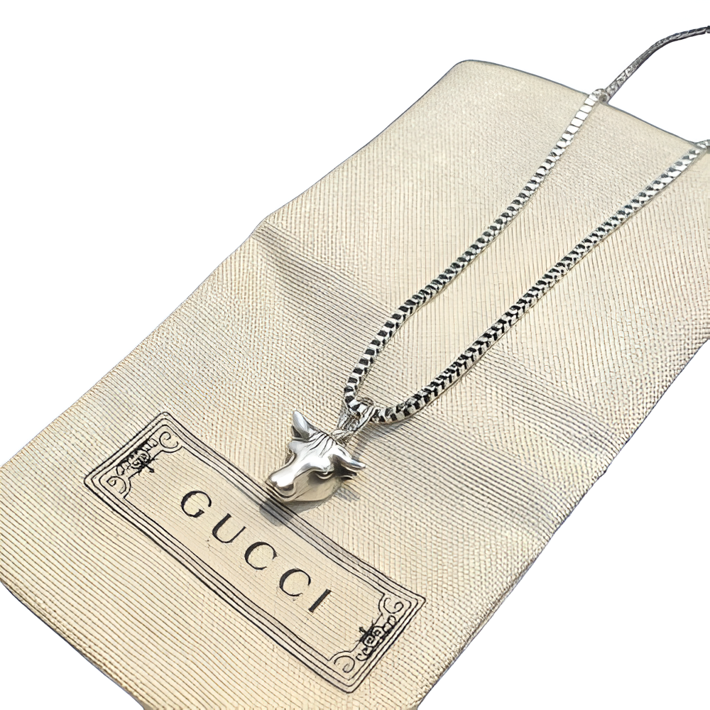 Gucci Silver Bull Pendant Necklace