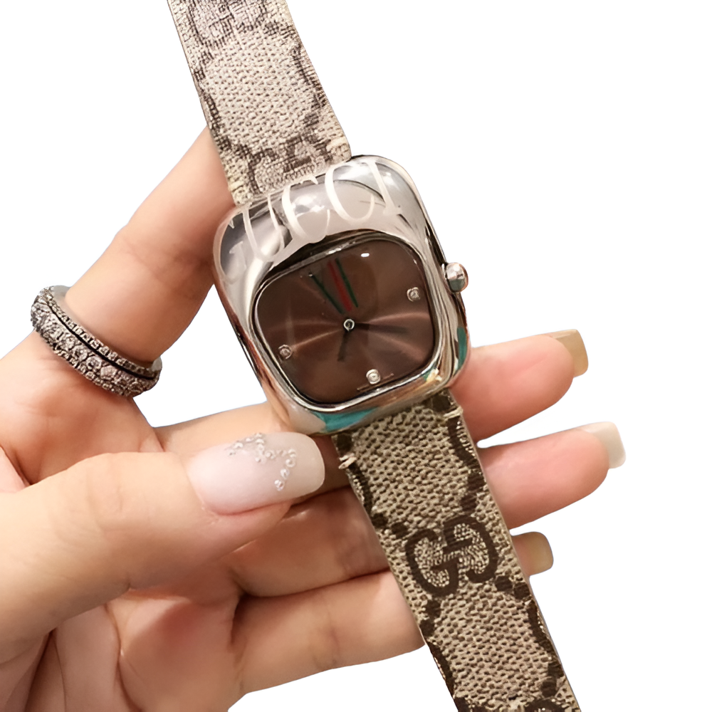 Gucci Monogram Brown Dial Watch - Signature Square Design