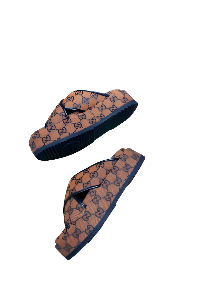 Gucci Monogram Brown Crisscross Men's Slides