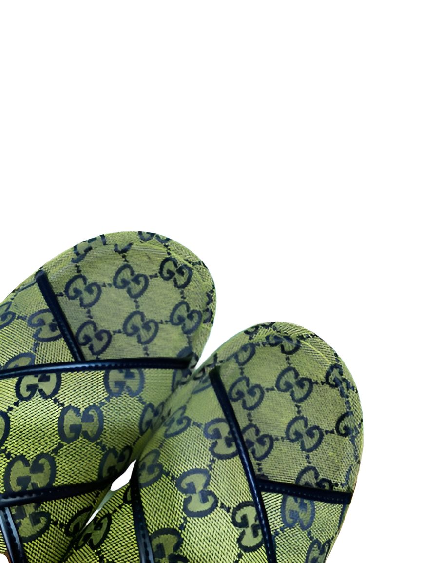 Gucci Monogram Green Crisscross Men's Slides