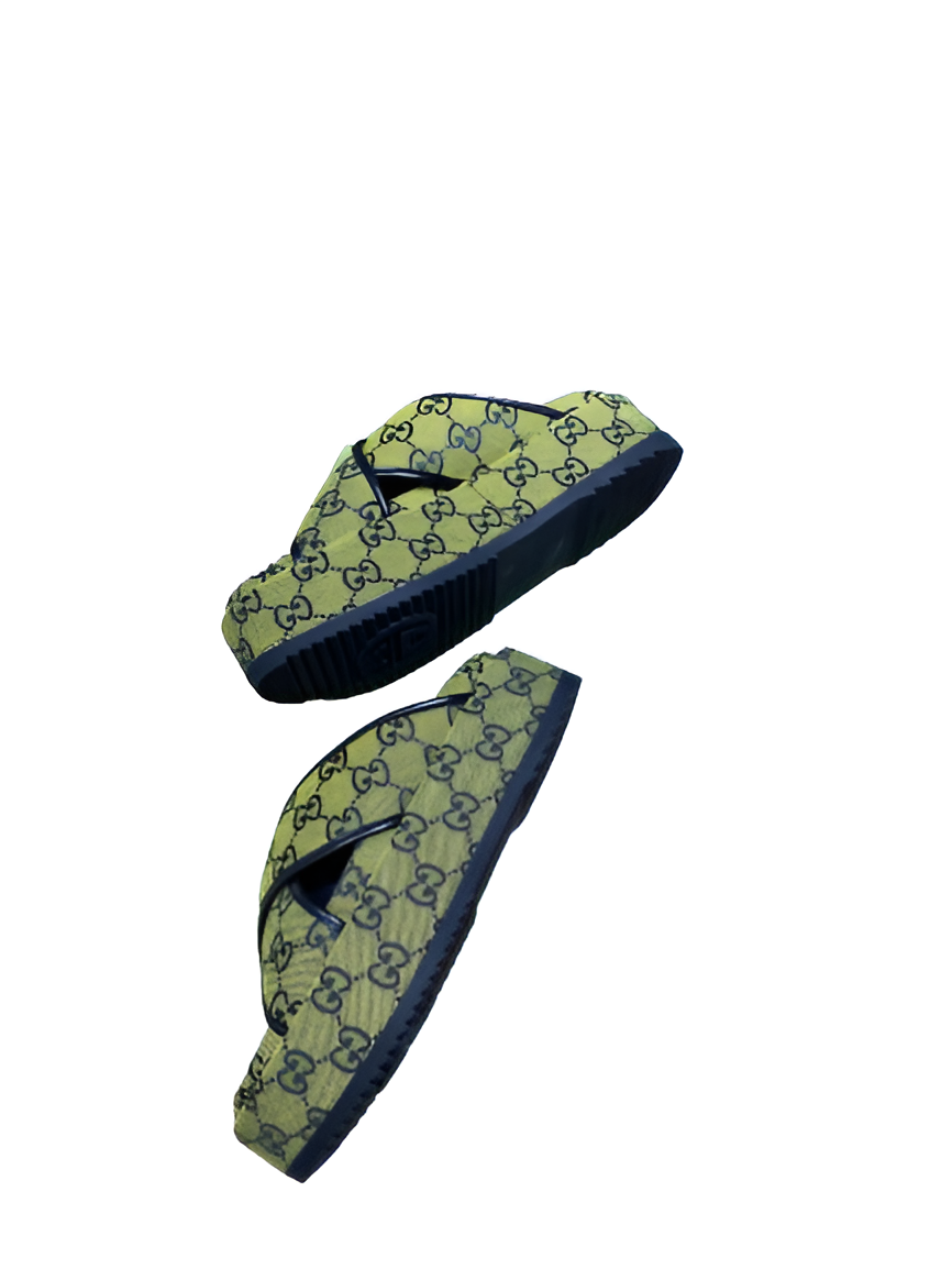 Gucci Monogram Green Crisscross Men's Slides