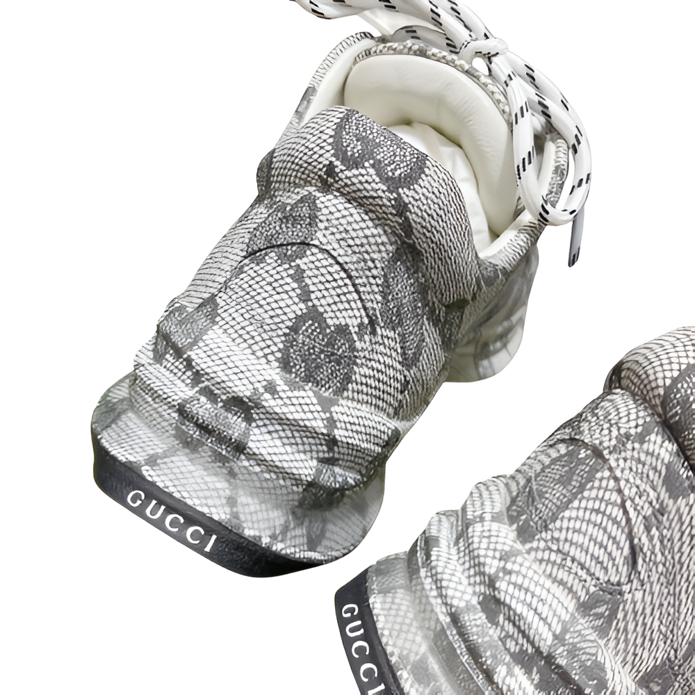 GUCCI Men's Gray Monogram Sneakers with Lace-Up Design