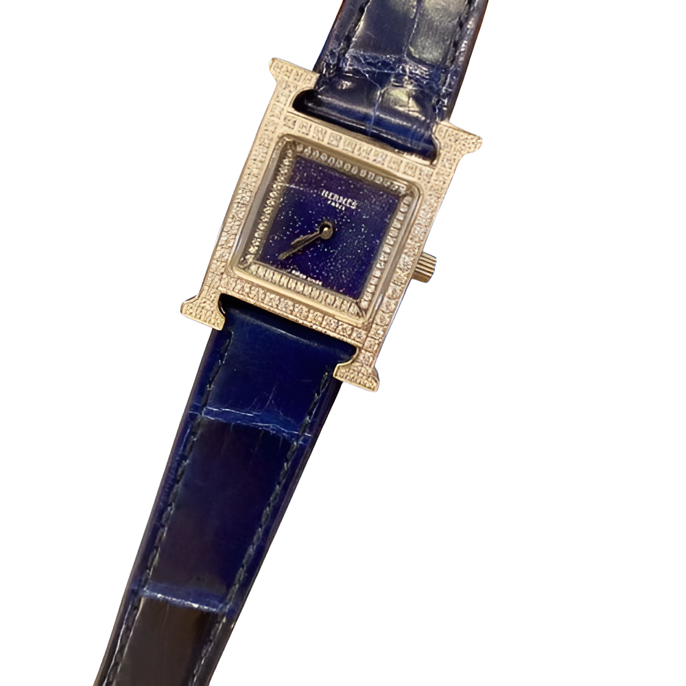 HERMÈS Grey Croc-Embossed Diamond Watch