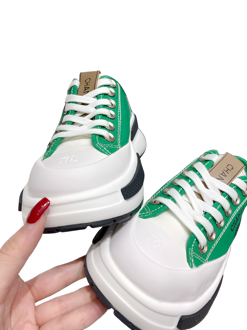 CHANEL Women's Green & White High-Top Sneakers