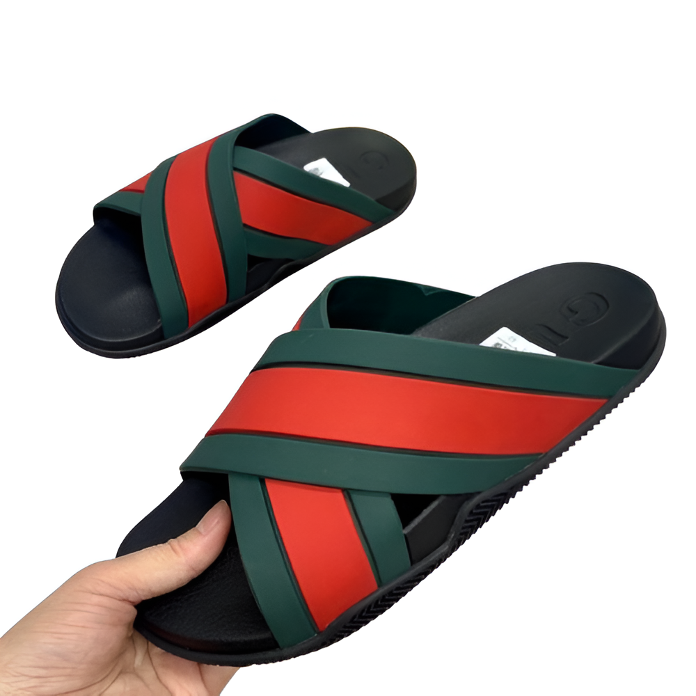 Gucci Striped Crisscross Men's Slides