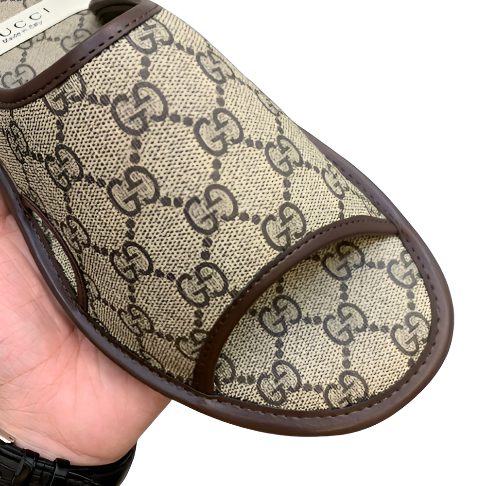 Gucci Beige Monogram Men's Slides