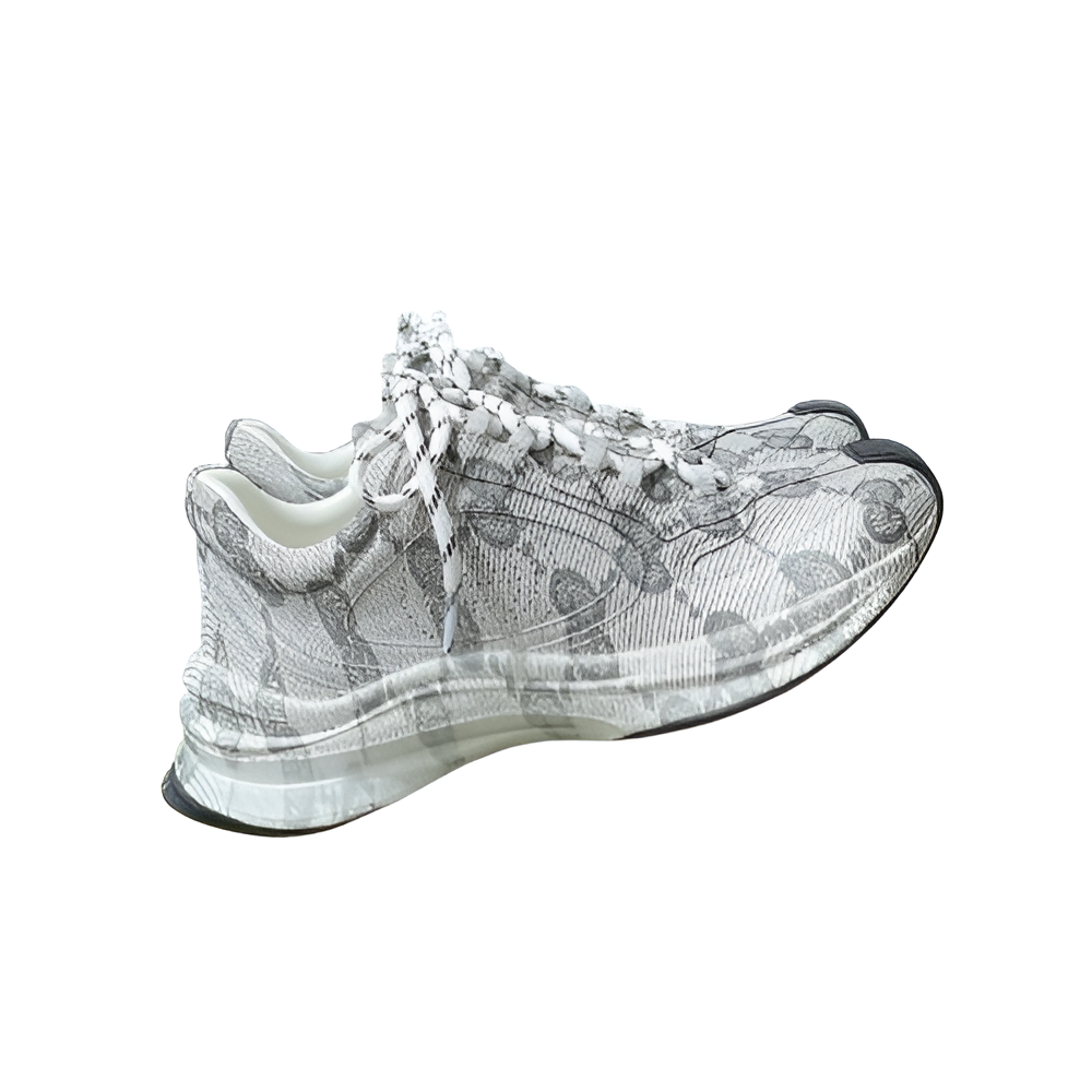 GUCCI Men's Gray Monogram Sneakers with Lace-Up Design