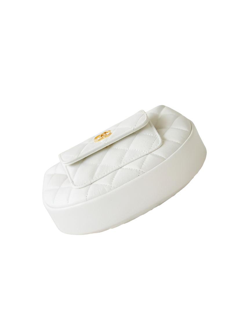 Chanel-Inspired White Round Quilted Shoulder Bag