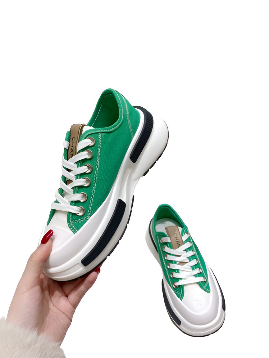 CHANEL Women's Green & White High-Top Sneakers