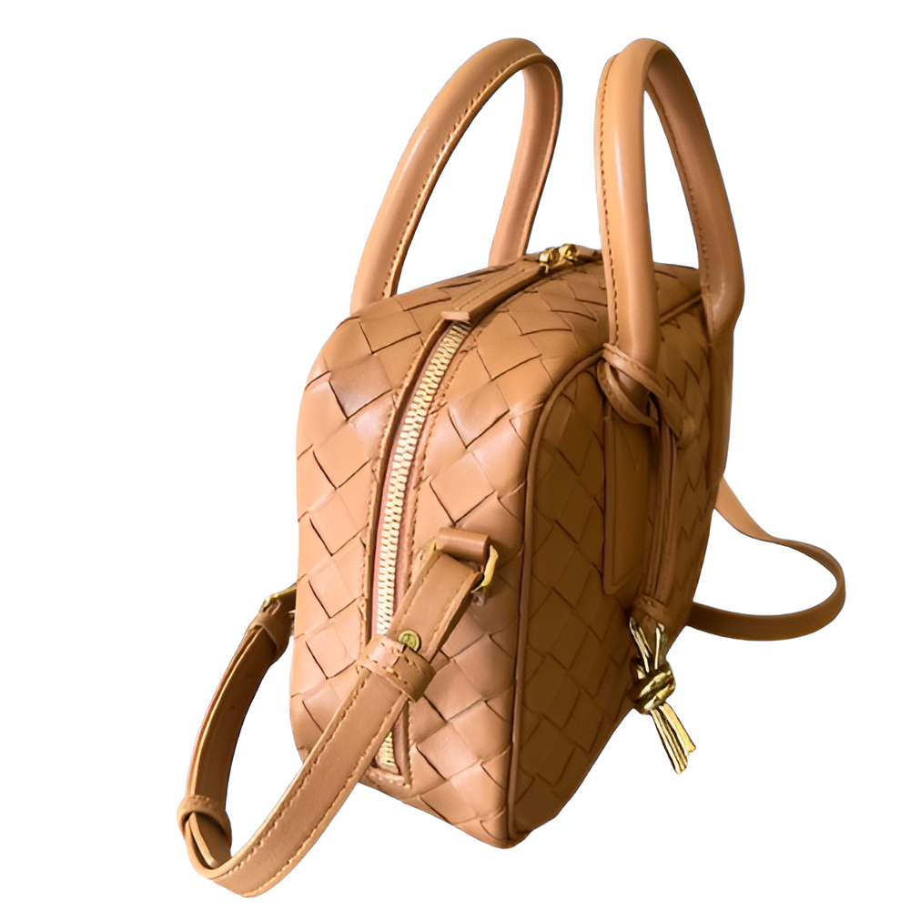 Bottega Tan Woven Leather Box Bag