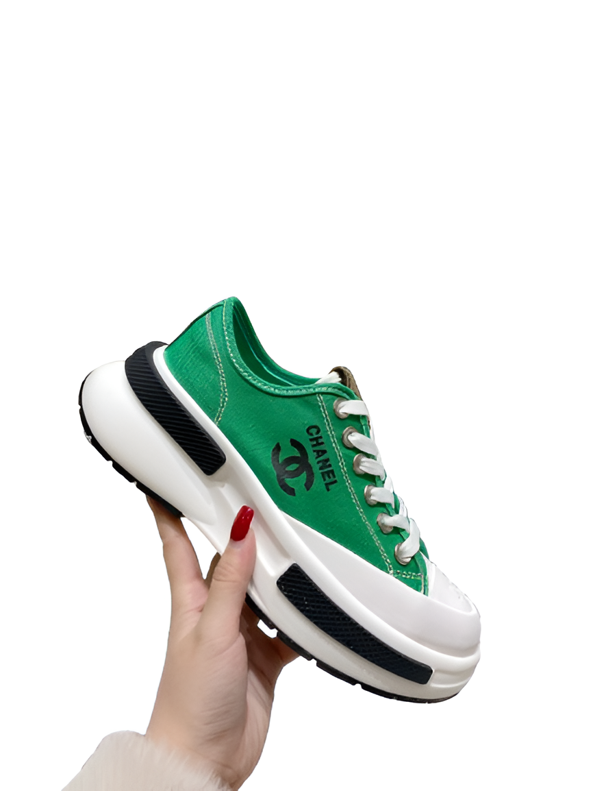 CHANEL Women's Green & White High-Top Sneakers