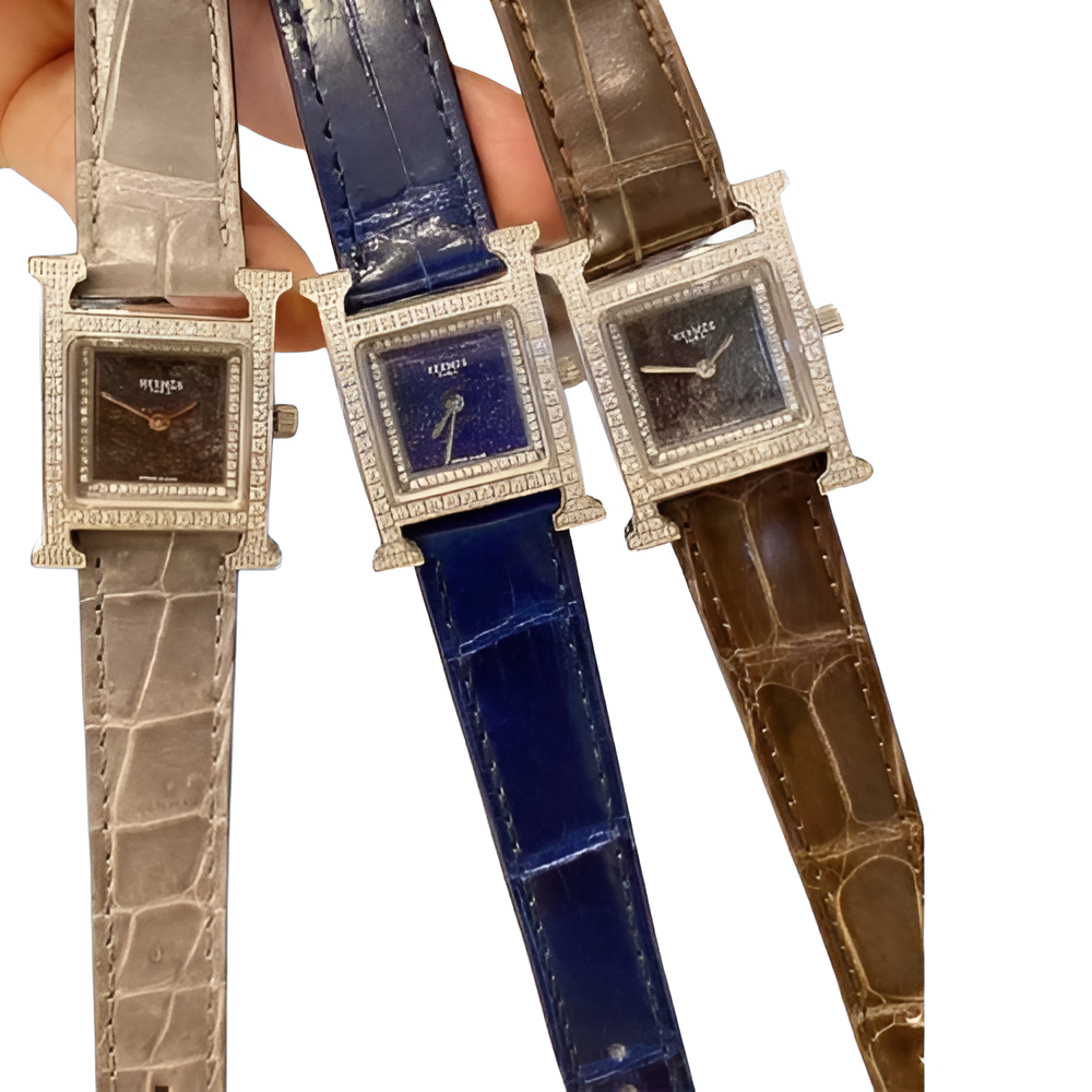 HERMÈS Grey Croc-Embossed Diamond Watch