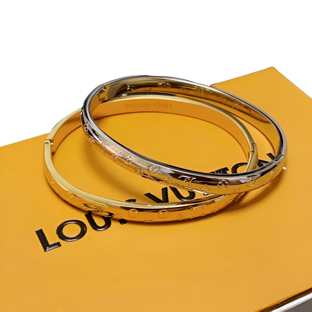 Louis Vuitton Gold & Silver Engraved Bangle Set