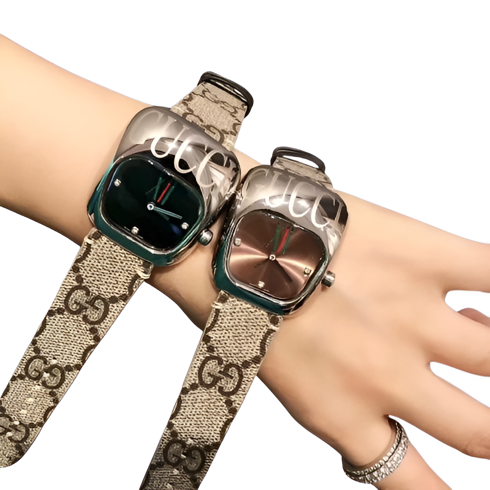 Gucci Monogram Brown Dial Watch - Signature Square Design