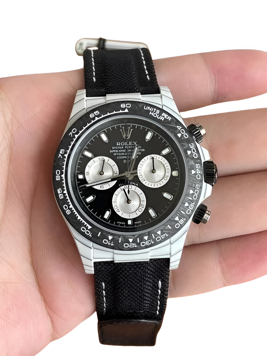 Rolex Cosmograph Daytona Steel & Black Leather Strap Chronograph