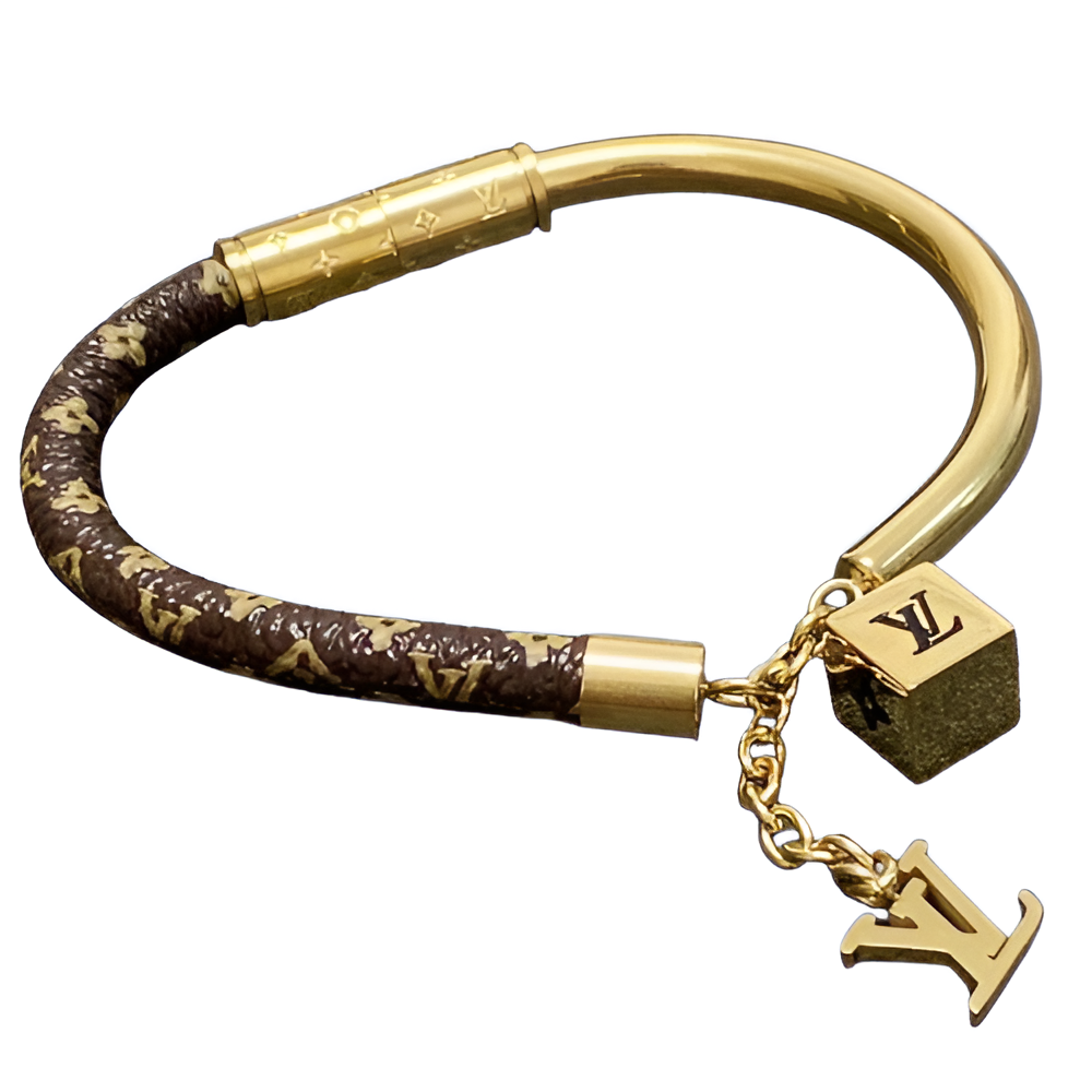 Louis Vuitton Monogram Leather & Gold Charm Bracelet