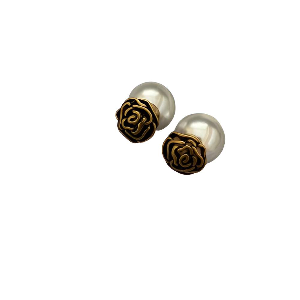 Dior Rose & Pearl Stud Earrings