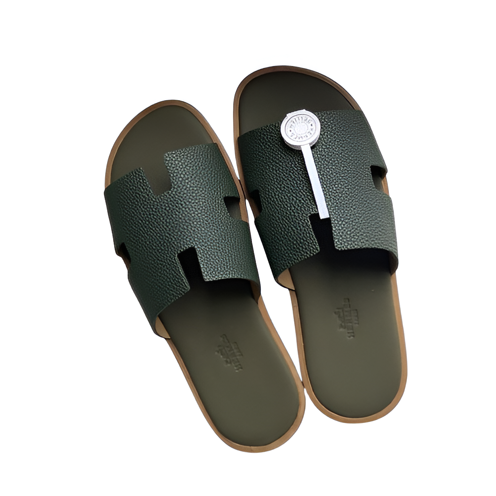 Hermes Men's Leather Green Slides