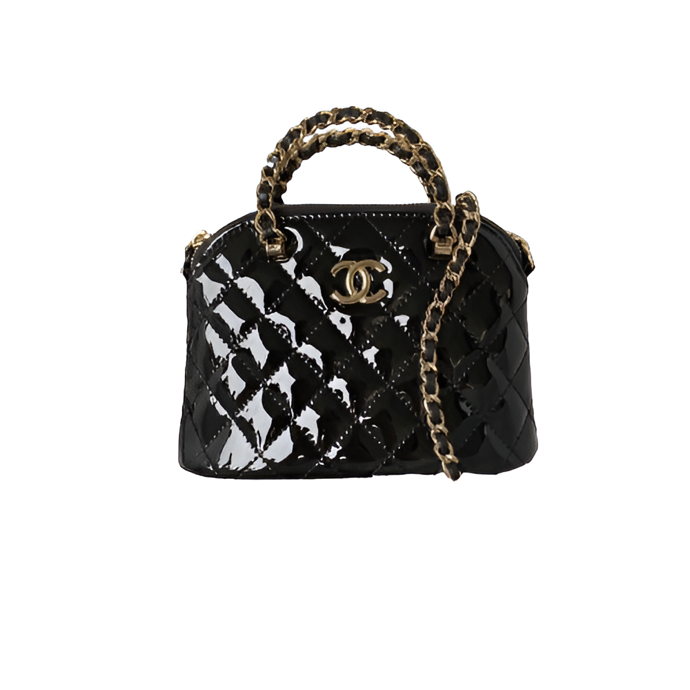 Chanel-Inspired Black Patent Quilted Mini Bag