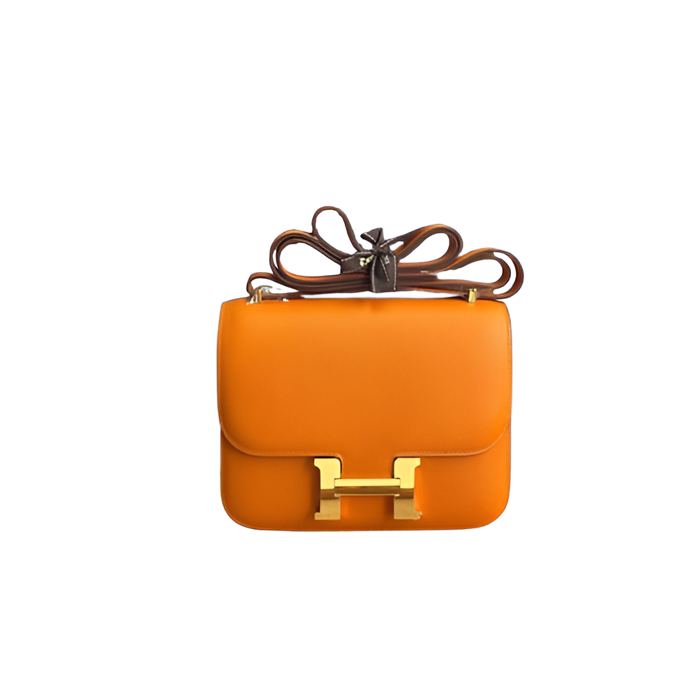Hermes Orange Leather Crossbody Bag with Gold Buckle