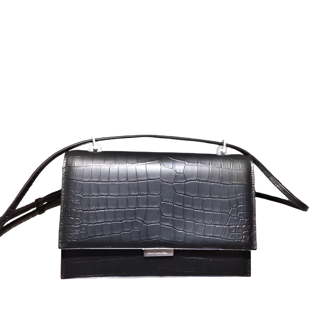 YSL Croc-Embossed Leather Shoulder Bag