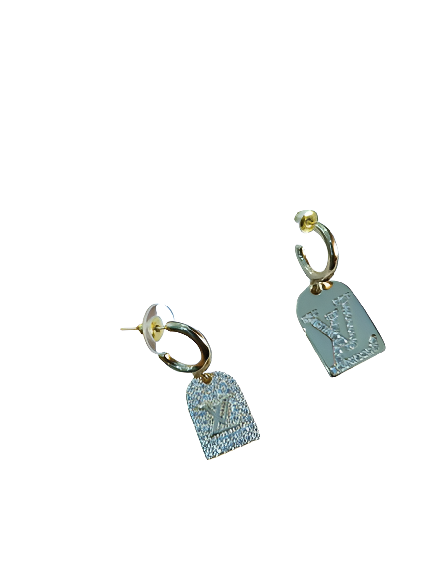 LV Tag Drop Earrings - Gold & Silver