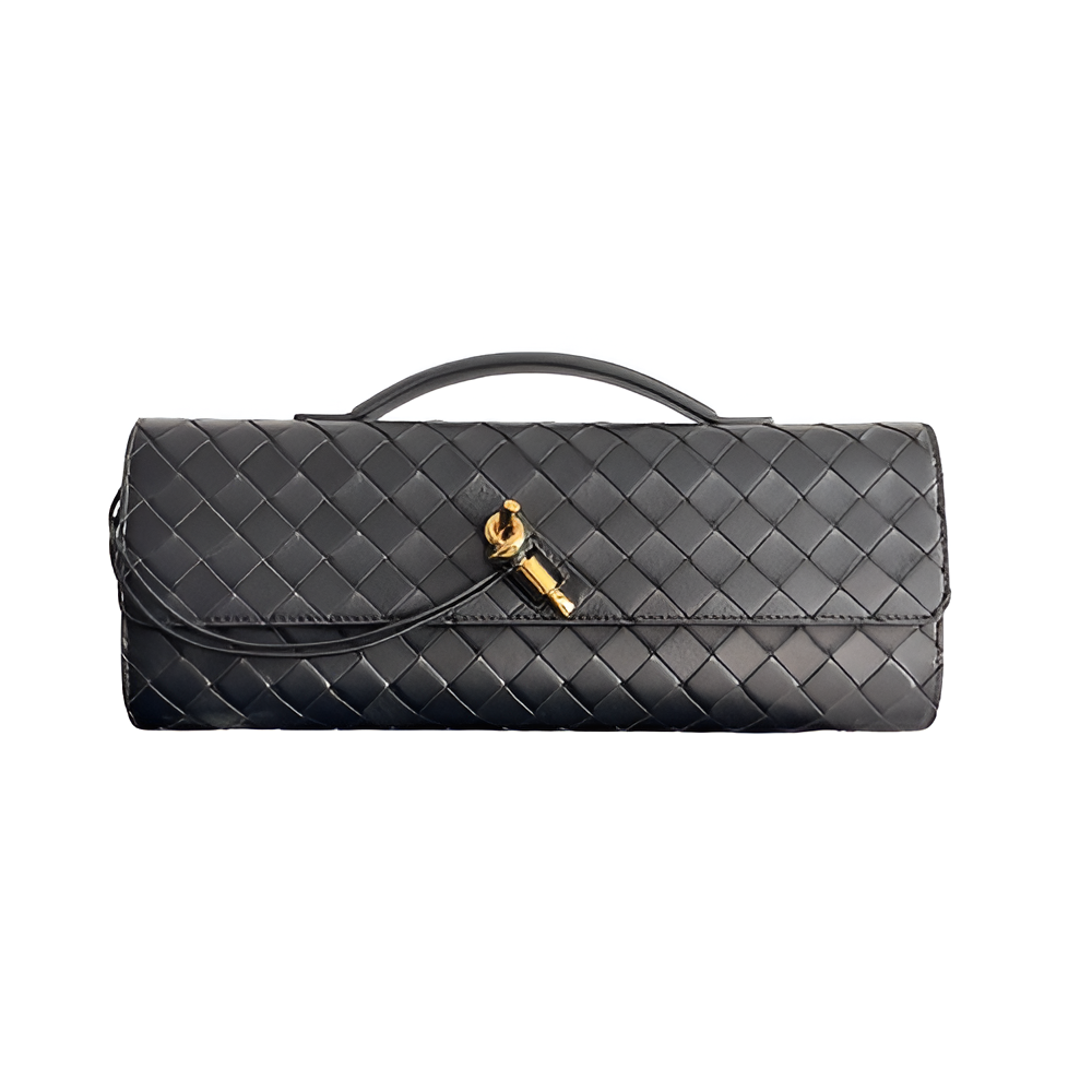 Bottega Black Woven Leather Clutch Bag