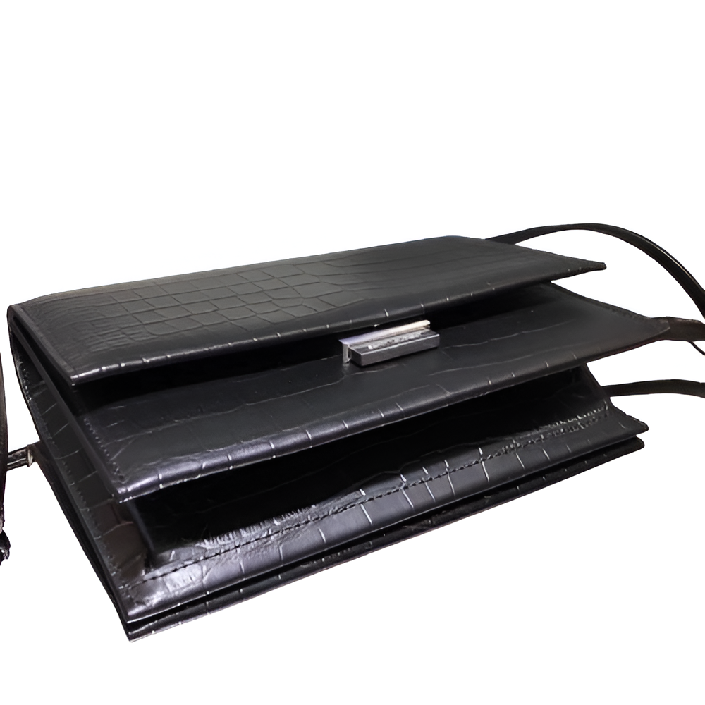 YSL Croc-Embossed Leather Shoulder Bag